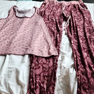 Lucky Brand Womens Pajama Set in Light Pink and Dark Red